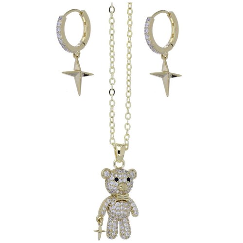 Juego Aretes+Dije Cadena Osito Chapado Oro Korei