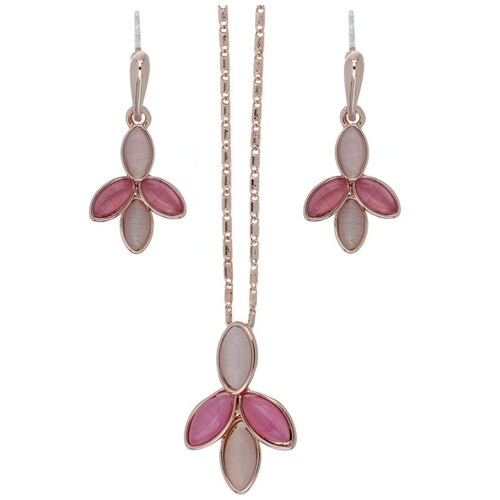 Juego Aretes+Dije+Cadena Piedra Fuchsia y Rosa Camilla