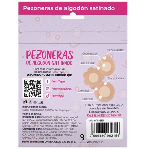 Pezoneras de Algodón Satinado 12 Pzas Fem Tape para Mujer