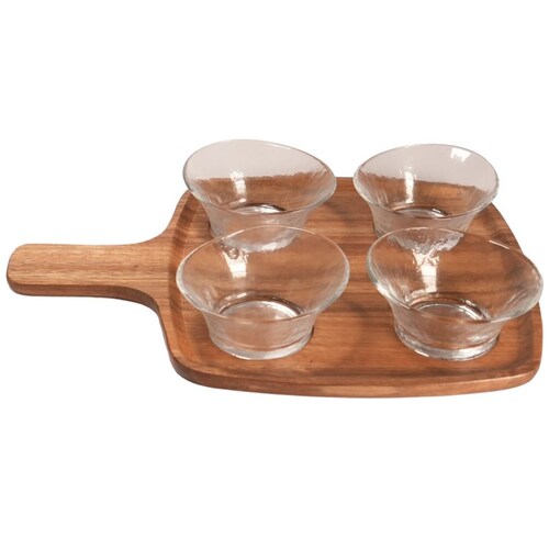 Home Nature Juego de 4 Botaneros Yeda con Tabla de Madera 35*25*5 Cm
