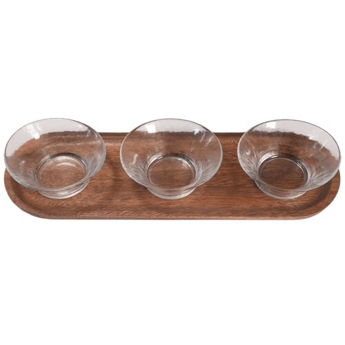 Home Nature Juego de 3 Botaneros Daca con Charola de Madera 38*12*5 Cm