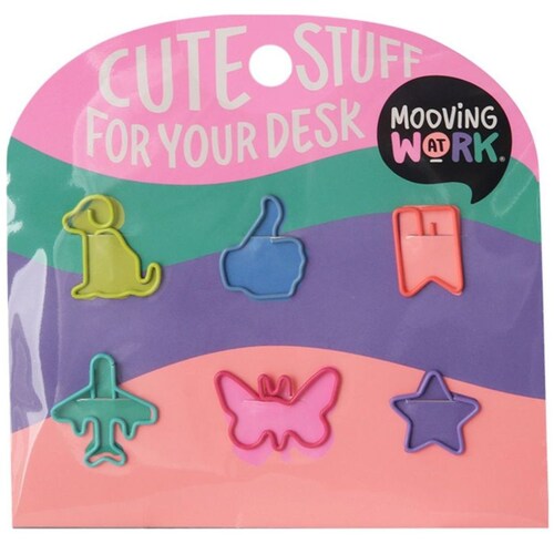 Paquete de 6 Sujetadores de Papel con Forma Mooving