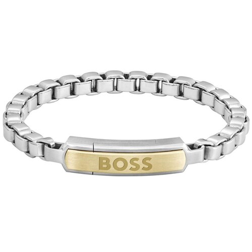 Pulsera Acero Inoxidable Plateado y Oro Rosado Boss para Hombre
