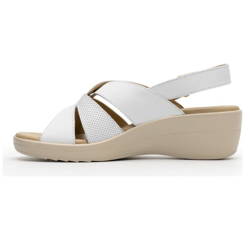 Sandalia con Tacón Cuña y Ajuste Velcro Blanca Flexi para Mujer