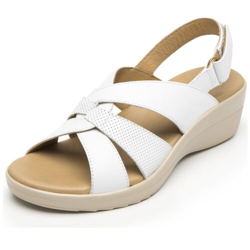 Sandalia con Tacón Cuña y Ajuste Velcro Blanca Flexi para Mujer