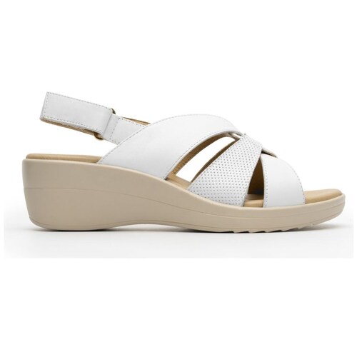 Sandalia con Tacón Cuña y Ajuste Velcro Blanca Flexi para Mujer