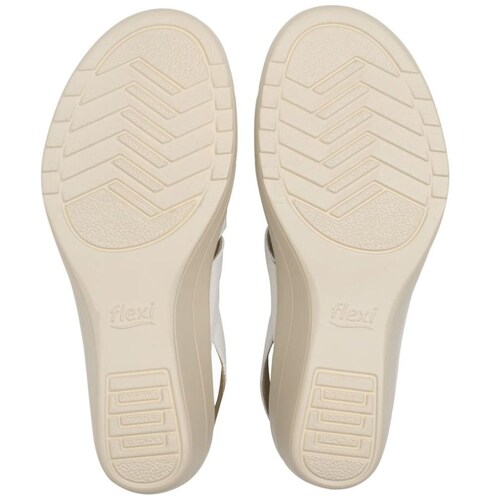 Sandalia con Tacón Cuña y Ajuste Velcro Blanca Flexi para Mujer