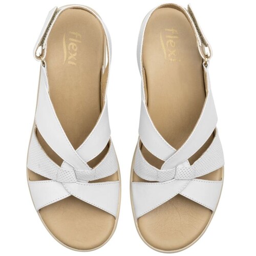 Sandalia con Tacón Cuña y Ajuste Velcro Blanca Flexi para Mujer