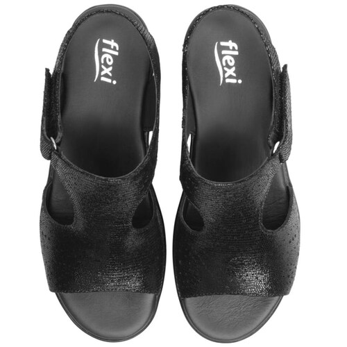 Sandalia con Plantilla Transpirable y Ajuste Velcro Negra Flexi para Mujer