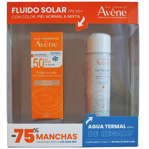 Kit Avène Fluido Solar con Color + Agua Termal 50Ml
