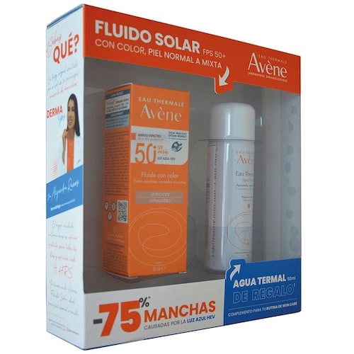Kit Avène Fluido Solar con Color + Agua Termal 50Ml