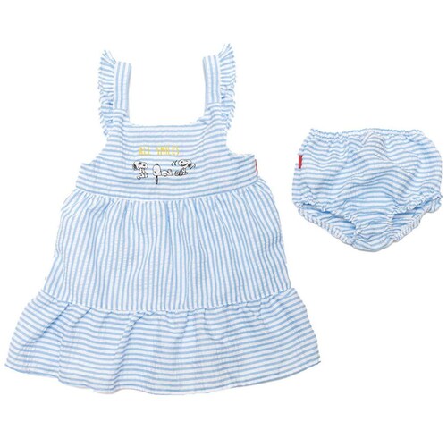 Conjunto para Bebé 2 Piezas Vestido Azul Manga de Olan y Calzón Snoopy