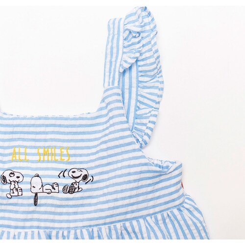 Conjunto para Bebé 2 Piezas Vestido Azul Manga de Olan y Calzón Snoopy