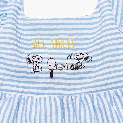 Conjunto para Bebé 2 Piezas Vestido Azul Manga de Olan y Calzón Snoopy