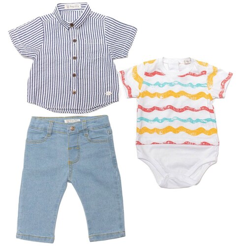 Conjunto para Bebé 3 Piezas Camisa Manga Corta Pañalero y Pantalón Being 2 Nice