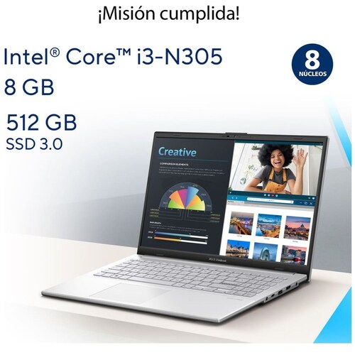Laptop Asus Vivobook E1504Ga-Nj163W Ci3-N305 8 Ram 512Ssd+Mochila y Mouse
