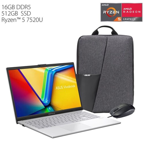 Laptop Asus Vivobook Go E1504Fa-Nj881W R5 7520U 16 Ram 512G+ Mochila y Mouse