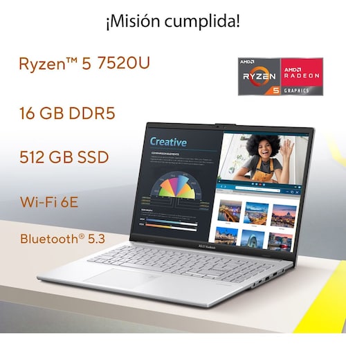 Laptop Asus Vivobook Go E1504Fa-Nj881W R5 7520U 16 Ram 512G+ Mochila y Mouse