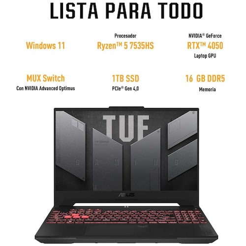 Laptop Gaming Asus Tuf Fa507Nu A15 Nvidia Geforce Rtx 4050 Amd Ryzen 5 16Gb 1Tb Ssd
