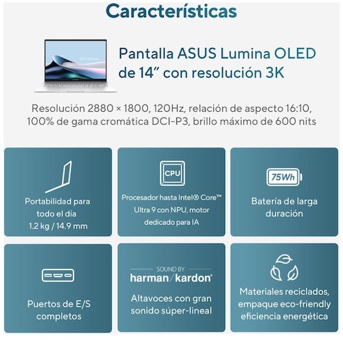 Laptop Asus Zenbook Cu7 Ux3405Ma-Qd019W 16G 1T + Funda y Adaptador Ethernet