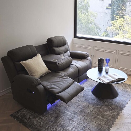 Sofá con 2 Reclinables Dickson Gris con Luz Led Lottus