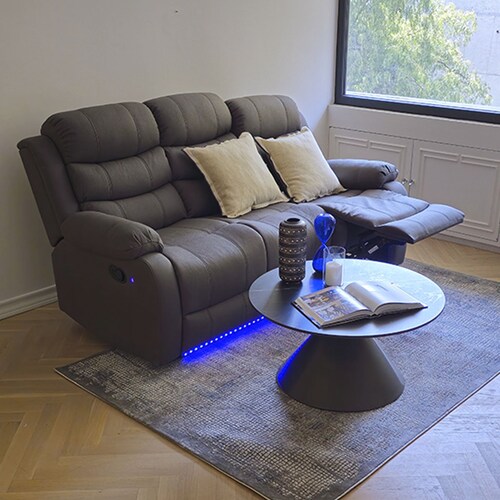 Sofá con 2 Reclinables Dickson Gris con Luz Led Lottus