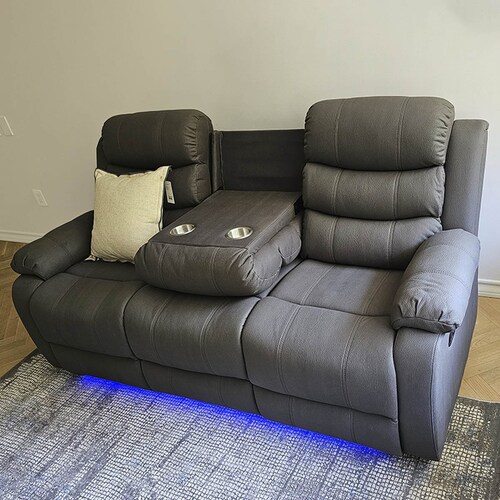 Sofá con 2 Reclinables Dickson Gris con Luz Led Lottus