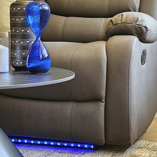 Sofá con 2 Reclinables Dickson Gris con Luz Led Lottus