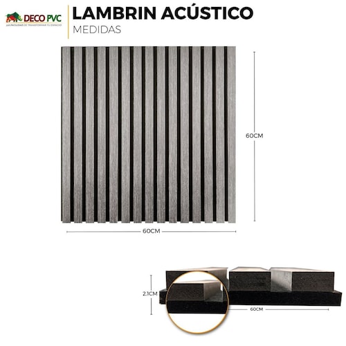 Lambrin Acústico Deco Pvc 4 Piezas 60X60Cm Gris Oxford