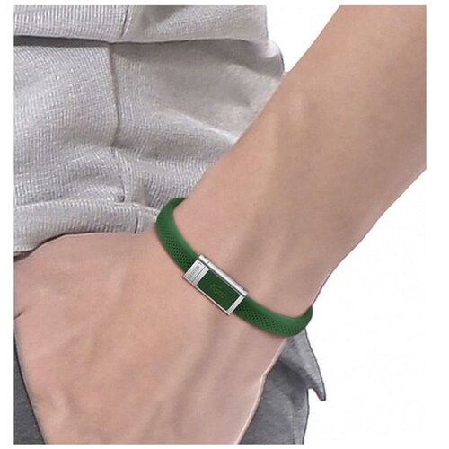 Brazalete  Lacoste de Acero Inoxidable y Silicona  Plateado/verde para Hombre