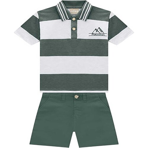 Conjunto para Niño Playera Cuello "v" Estampado de Rayas y Short Liso Milon