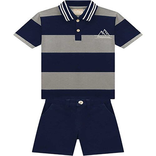 Conjunto para Niño Playera Cuello "v" Estampado de Rayas y Short Liso Milon