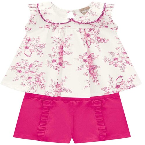 Conjunto para Niña Blusa Manga Corta Estampado de Flores y con Short Milon