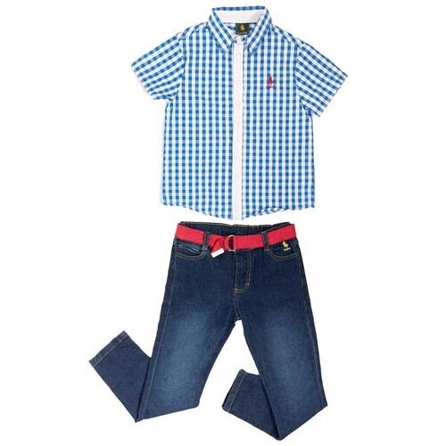 Conjunto para Niño 2 Piezas Camisa Manga Corta de Cuadros Y Pantalón con Cinturón Royal Polo Cub