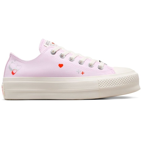 Tenis Converse Casual Choclo con Corazones Lila