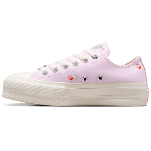 Tenis Converse Casual Choclo con Corazones Lila