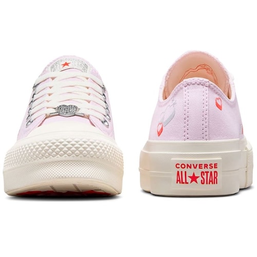 Tenis Converse Casual Choclo con Corazones Lila