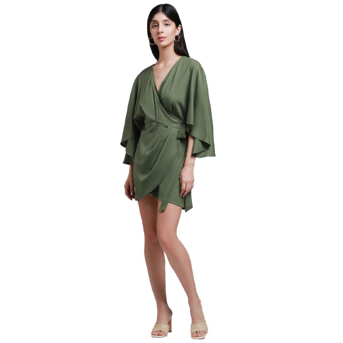 Vestido de chiffon con escote en V y mangas cortas con lazo Orquídea