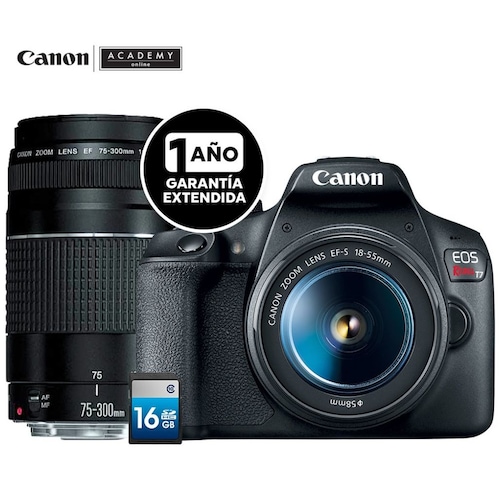 Cámara Canon T7+Ef18–55Mm + Ef75-300Mm + Sd16Gb + Garantía