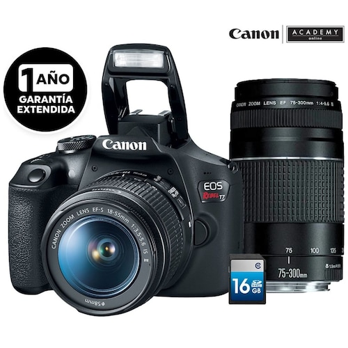 Cámara Canon T7+Ef18–55Mm + Ef75-300Mm + Sd16Gb + Garantía