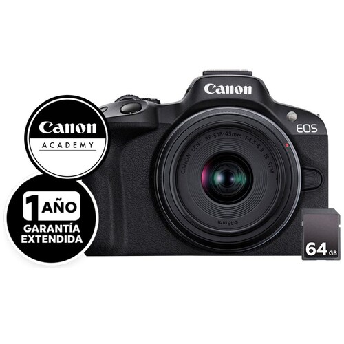 Cámara Canon R50 18-45+Sd64G + On Academy + Garantía