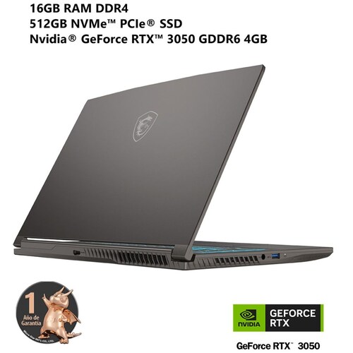 Laptop Gaming Msi Thin 15 B12Uc-1882Mx Intel Core I5 Nvidia Geforce Rtx3050 16Gb Ram 512Gb Ssd 15.6" Fhd 144Hz Gris