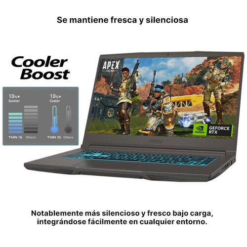 Laptop Gaming Msi Thin 15 B12Uc-1882Mx Intel Core I5 Nvidia Geforce Rtx3050 16Gb Ram 512Gb Ssd 15.6" Fhd 144Hz Gris