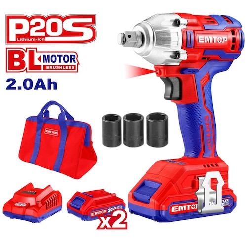 Kit Llave de Impacto Inalámbrica Brushless Accesorios Emtop