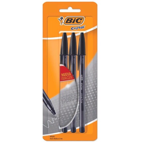 Bolígrafo Cristal Negro 3 Piezas Bic
