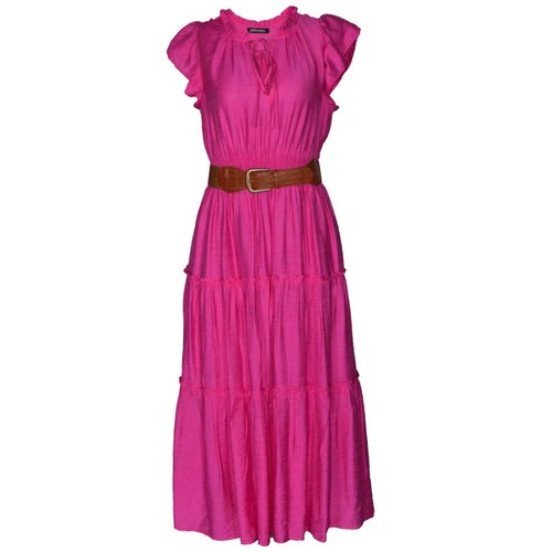 Vestido Largo con Olanes y Cinturn para Mujer