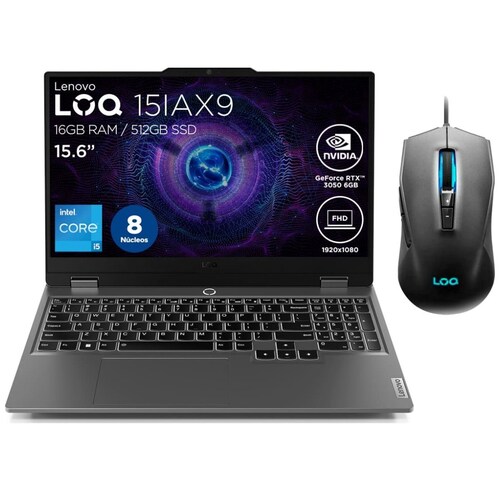 Laptop Lenovo Gaming Loq 15Iax9 Intel Core I5 16Gb Ram 512Gb Ssd Nvidia Geforce Rtx 3050 6Gb + Mouse Lenovo Loq