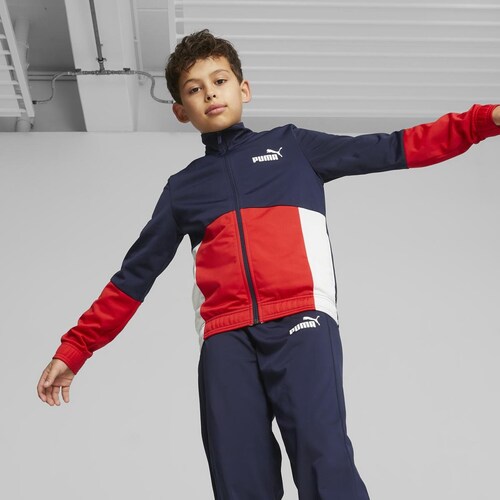 Conjunto para Niño Sudadera Cuello Alto con Cierre Y Pants Azul con Rojo Puma
