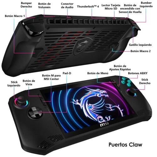 Consola Portátil Gaming Msi Claw A1M-062Mx Intel Core Ultra 5 Intel Arc 16Gb Ram 512Gb Ssd 120Hz
