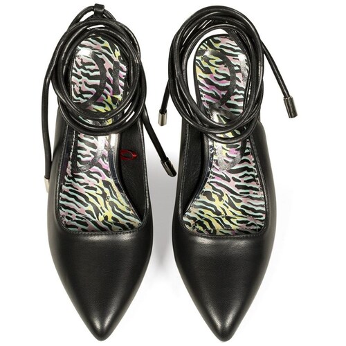 Zapatilla con Tacón Esferas y Lazo Ajustable Negra Cloe